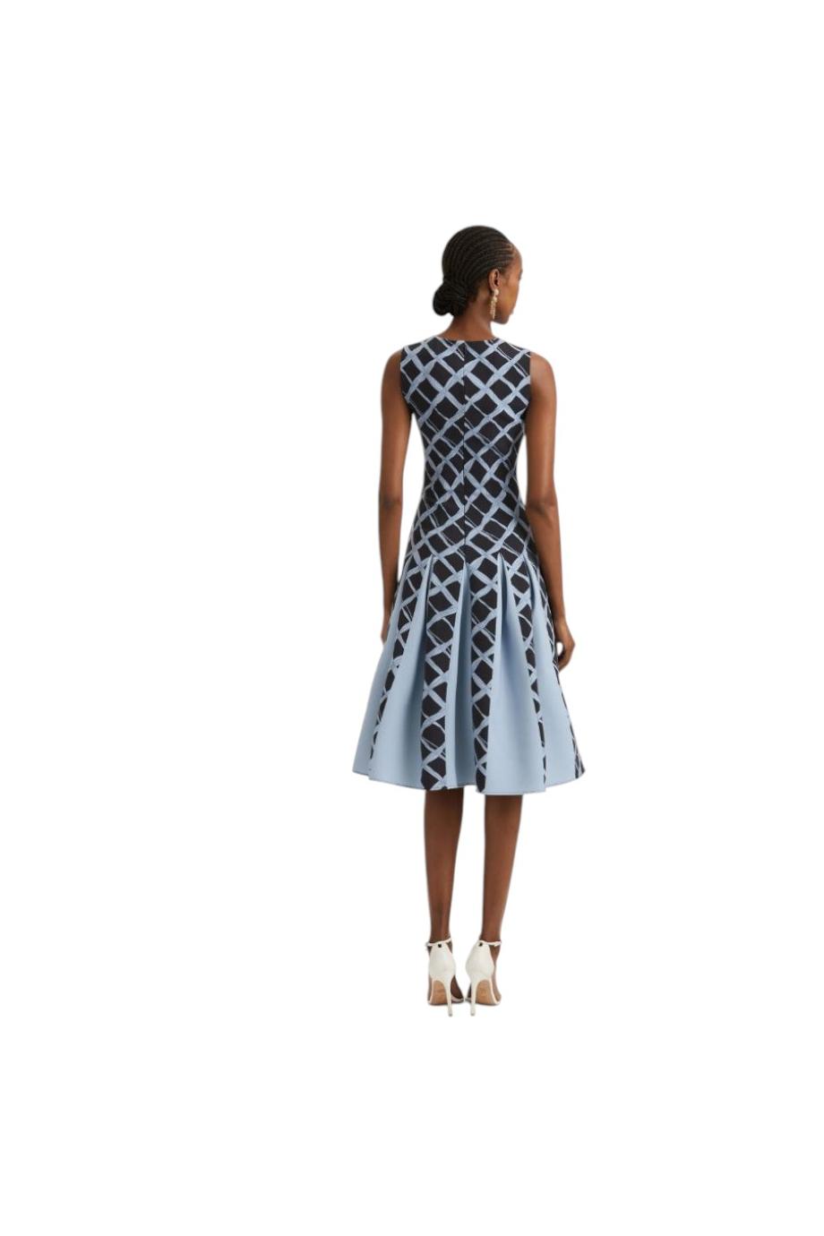 Pleated printed wool midi dress