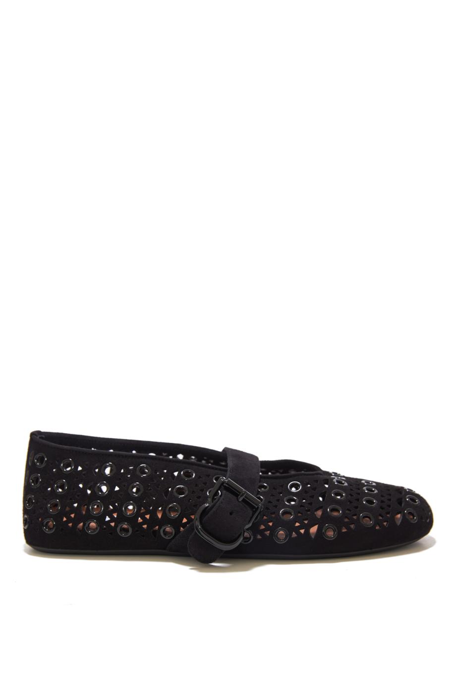 Ballet flats in vienne suede with eyelets
