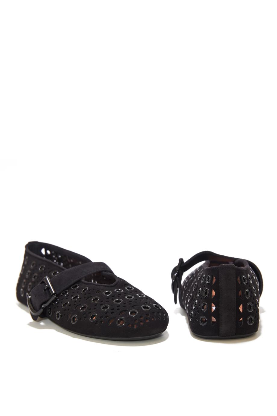 Ballet flats in vienne suede with eyelets