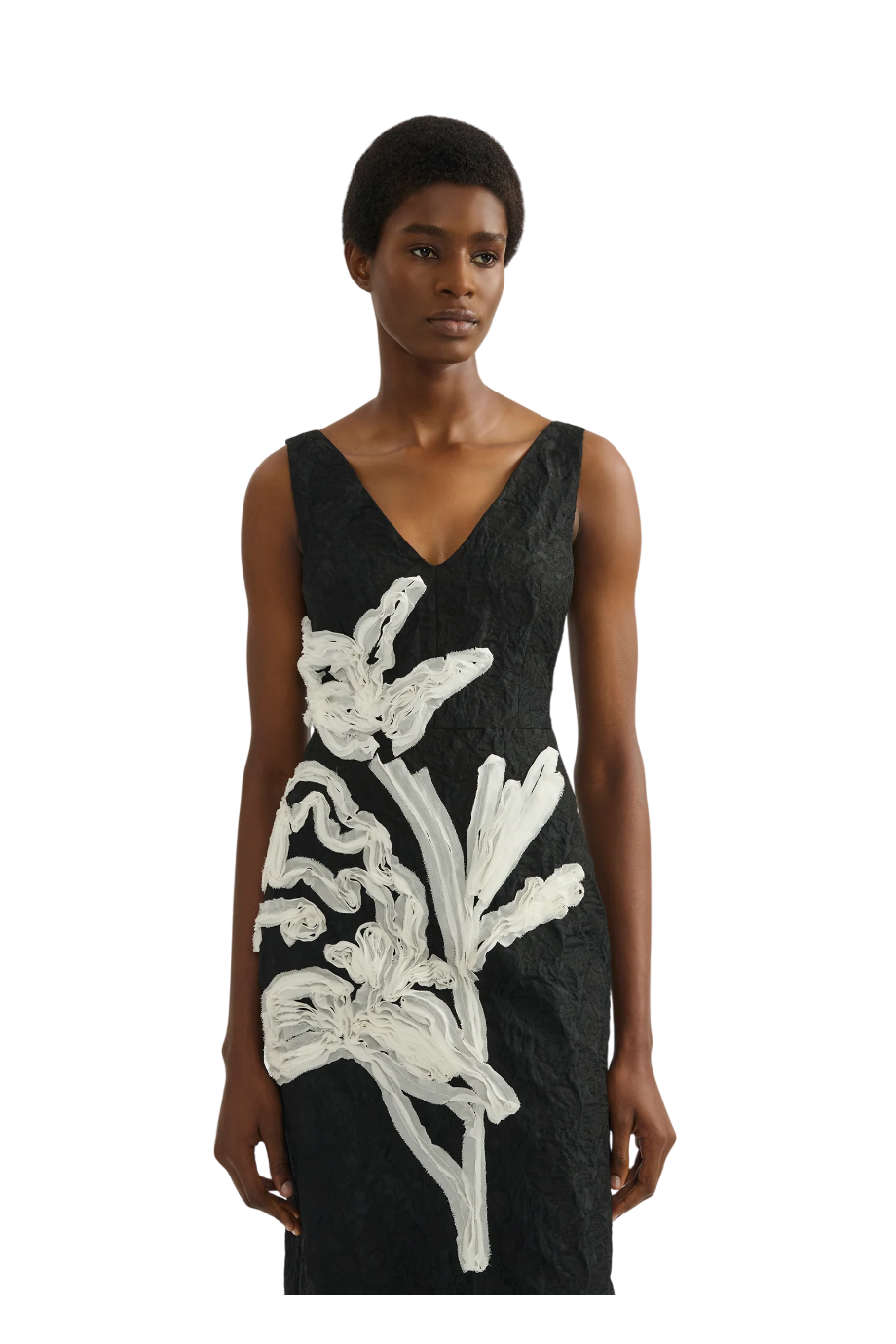 Embroidered crepe midi dress