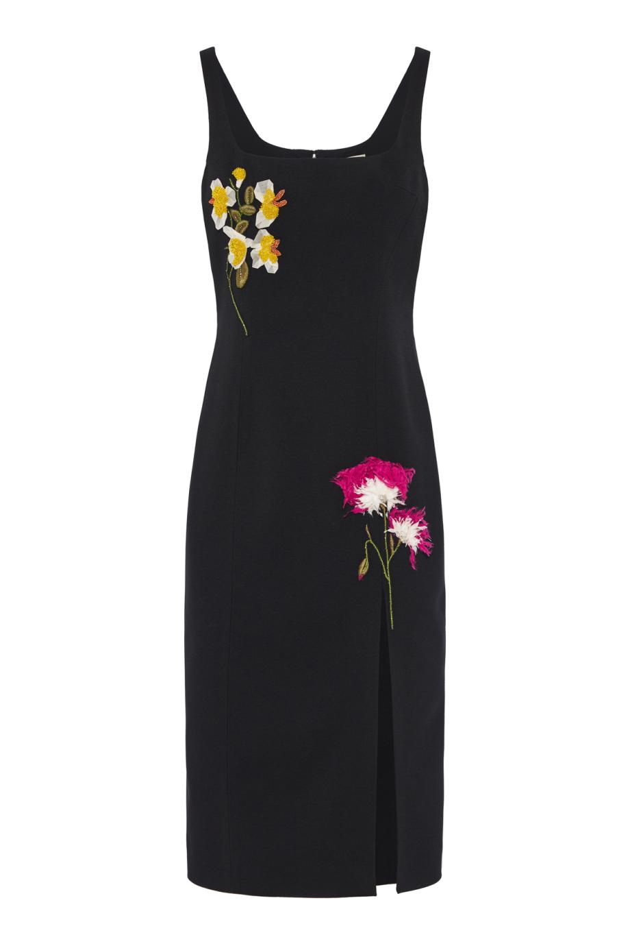 Embroidered crepe midi dress 