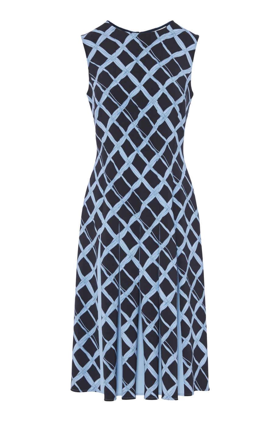 Pleated printed wool midi dress