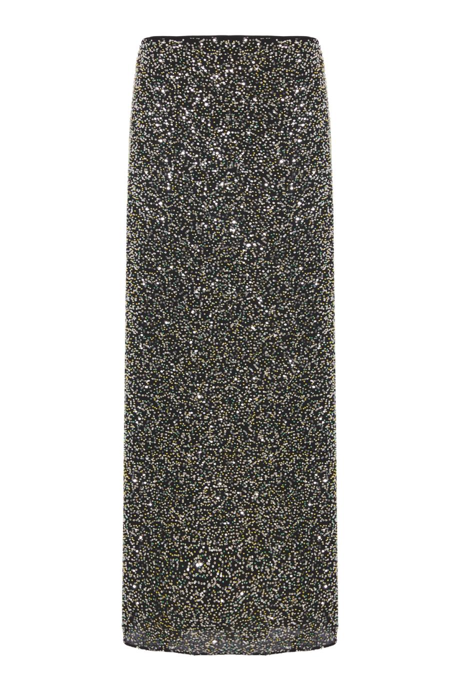 Midi embroidered crepe midi skirt with sequin and glass beads.