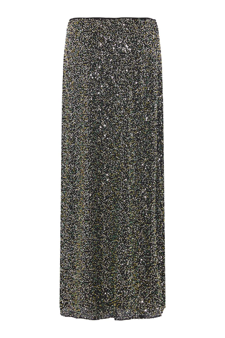 Midi embroidered crepe midi skirt with sequin and glass beads.