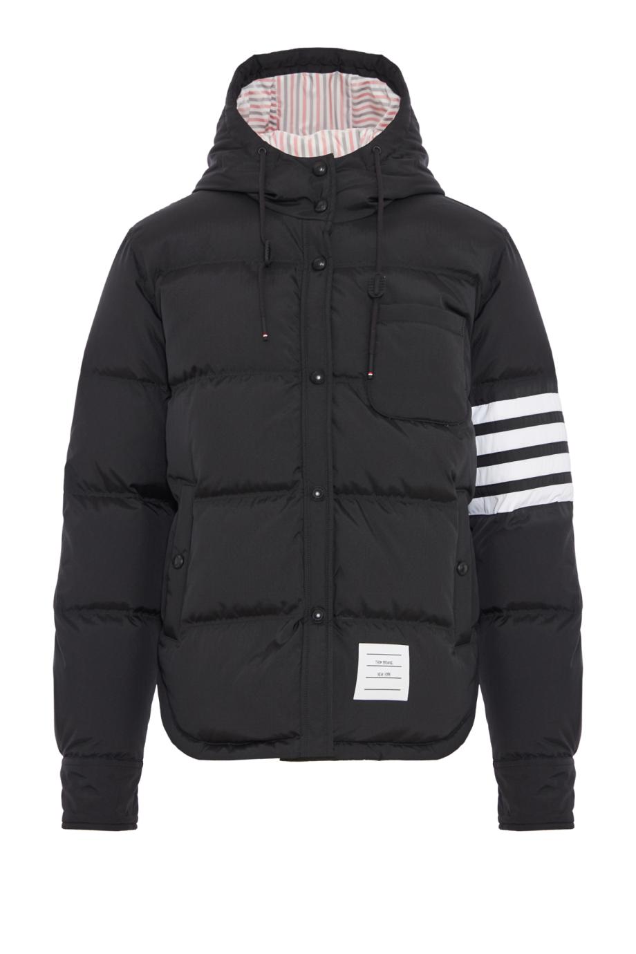 Striped padded down hooded jacket 