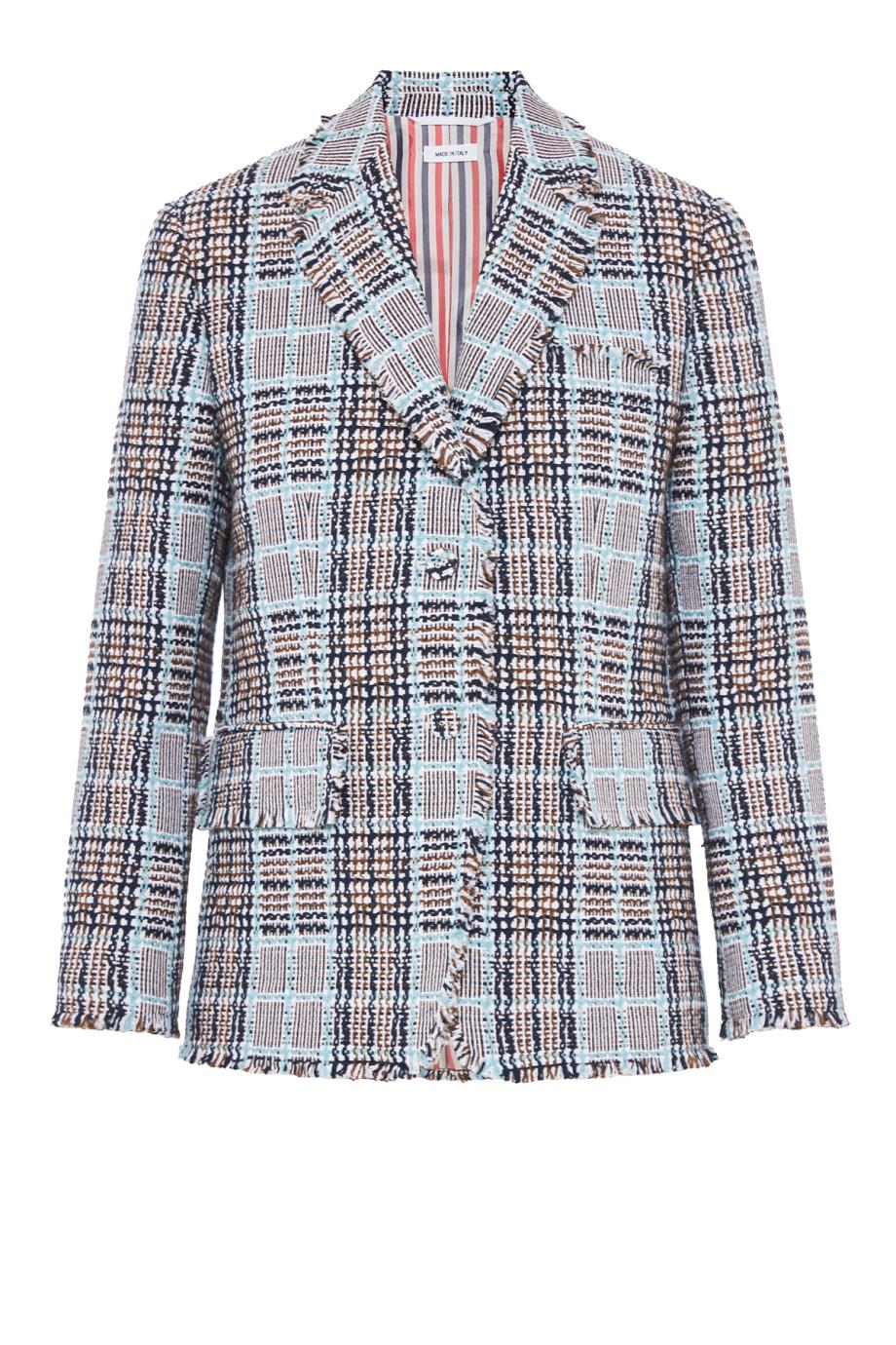 Frayed plaid check Summer tweed jacket 
