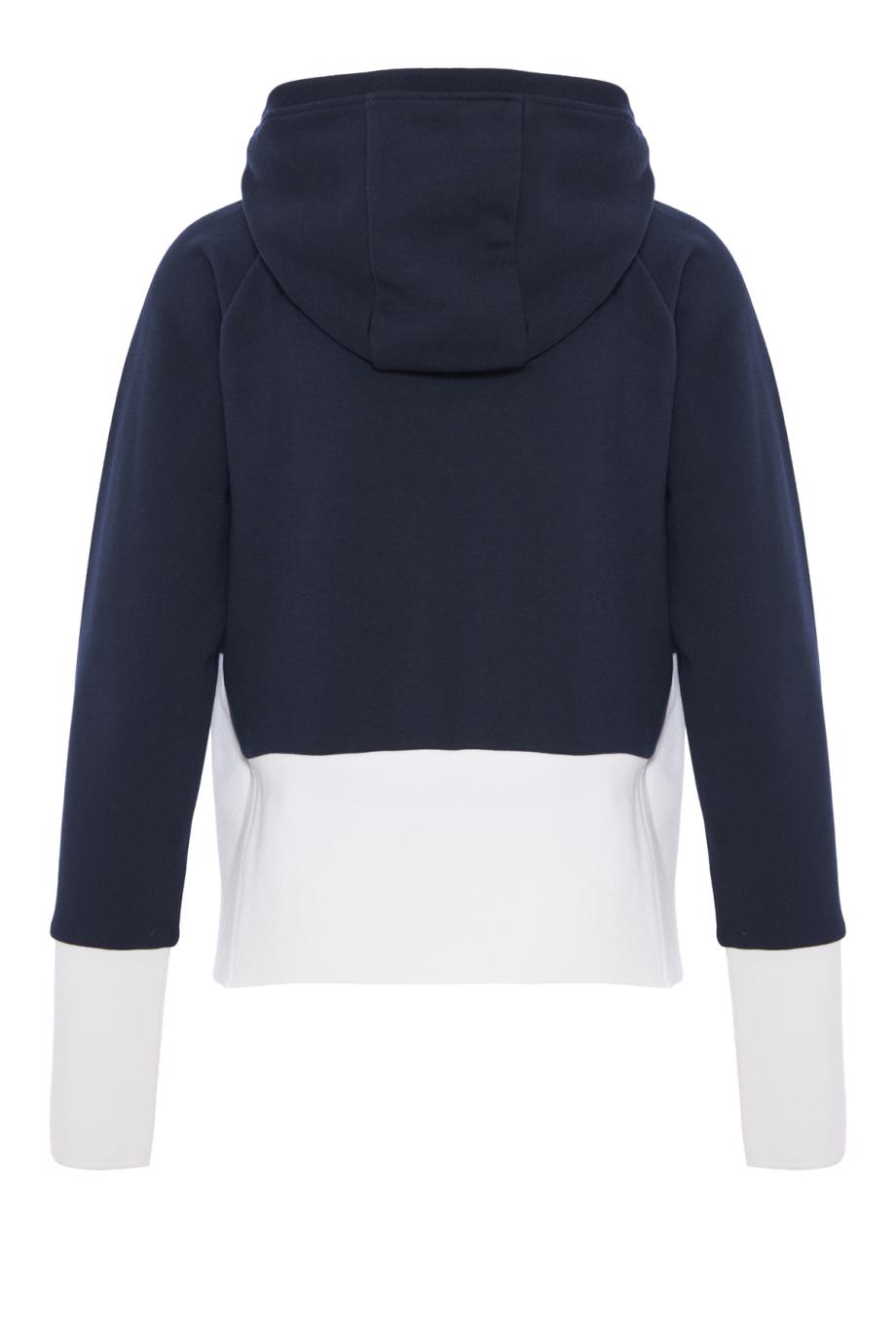 Color-block cotton zipped hooded cardigan