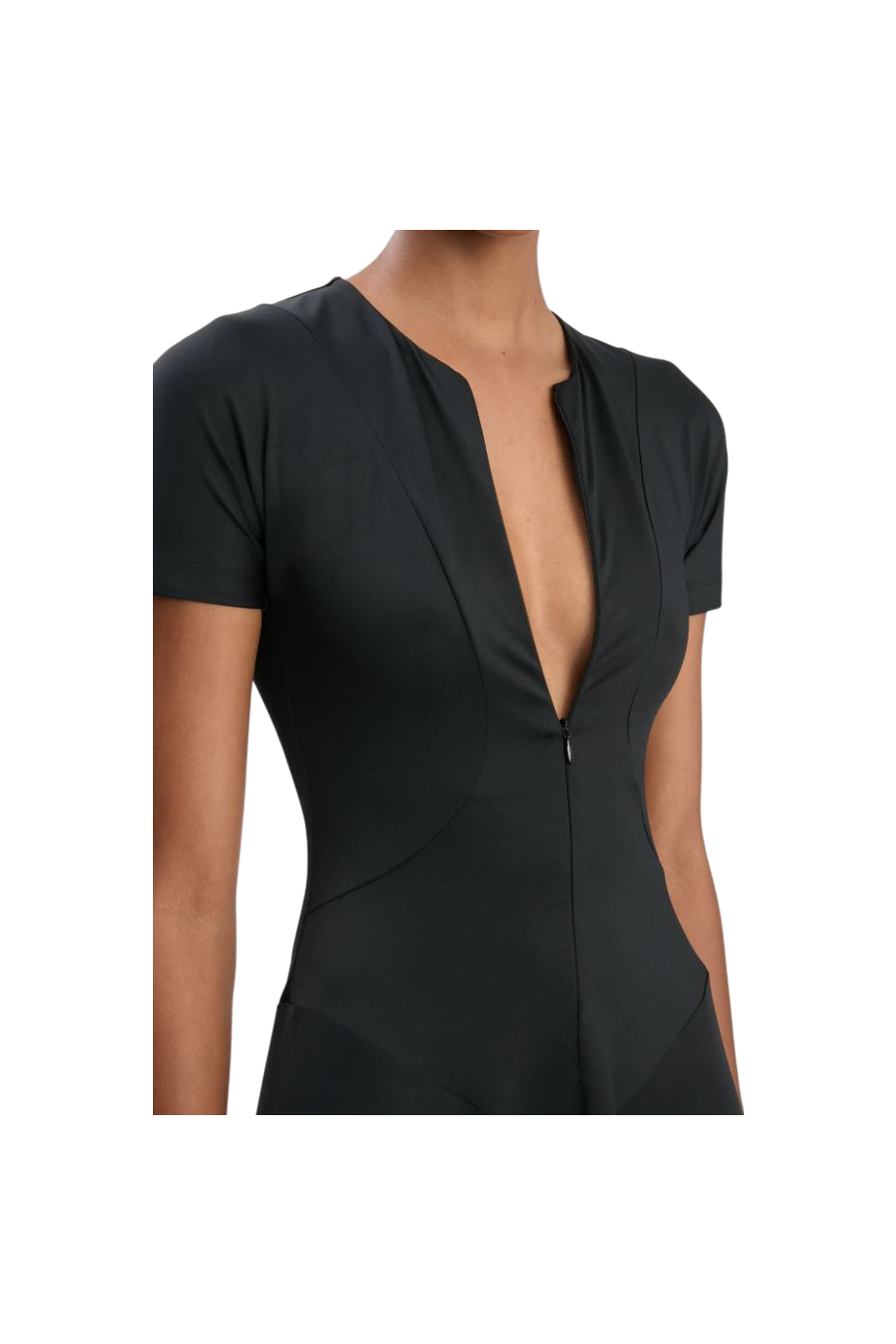 Zipped Front Midi Dress In Black
