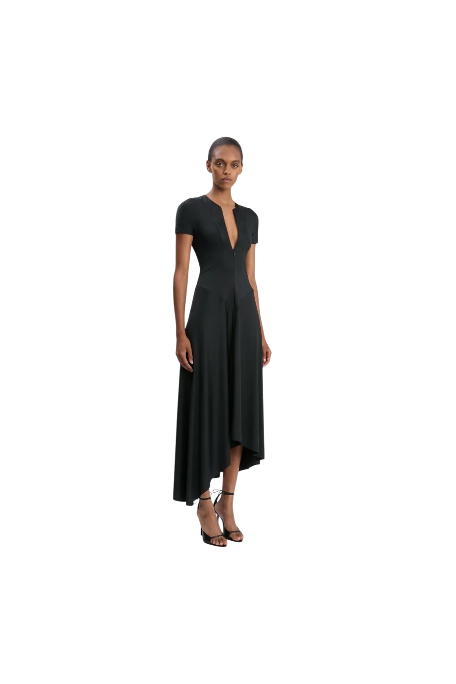 Zipped Front Midi Dress In Black