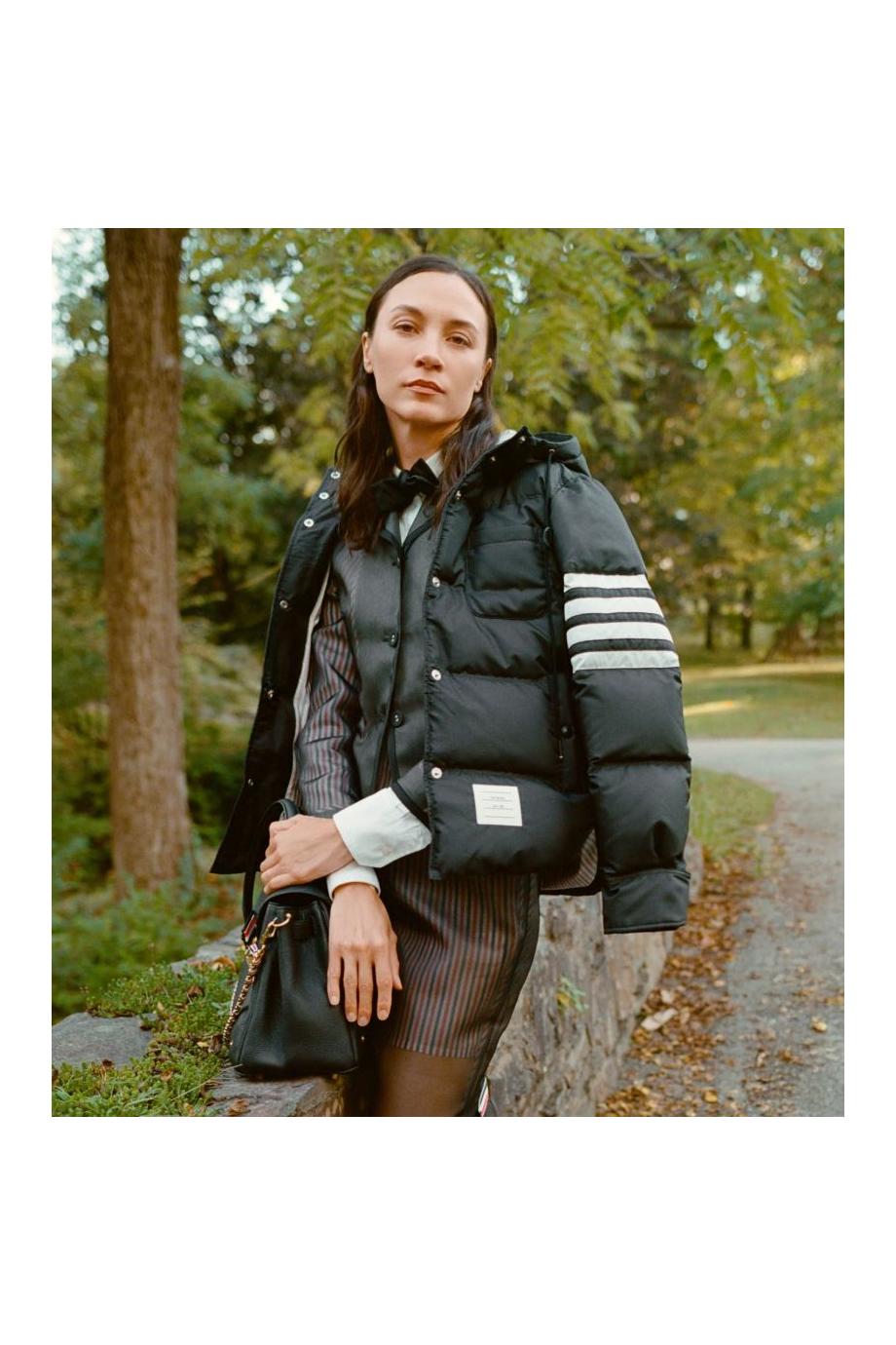 Striped padded down hooded jacket 