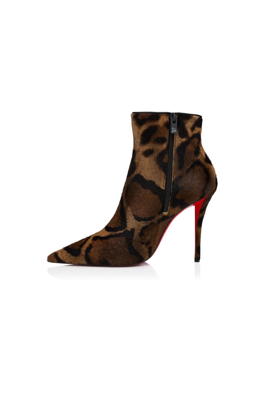 100 mm Low boots - 'Bengali' printed hairy calf leather and kid leather - Brown