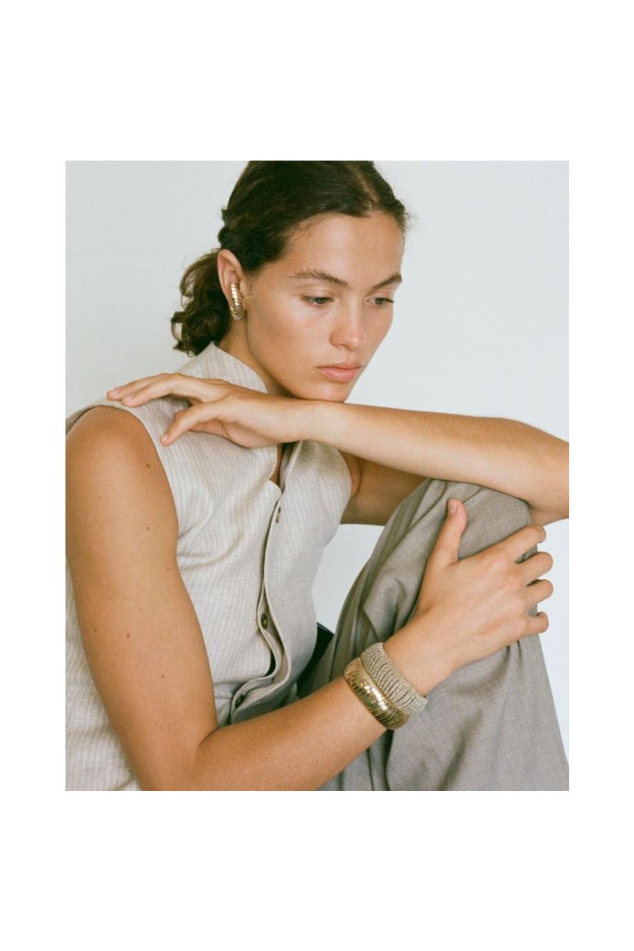 Zenith embellished brass and leather cuff