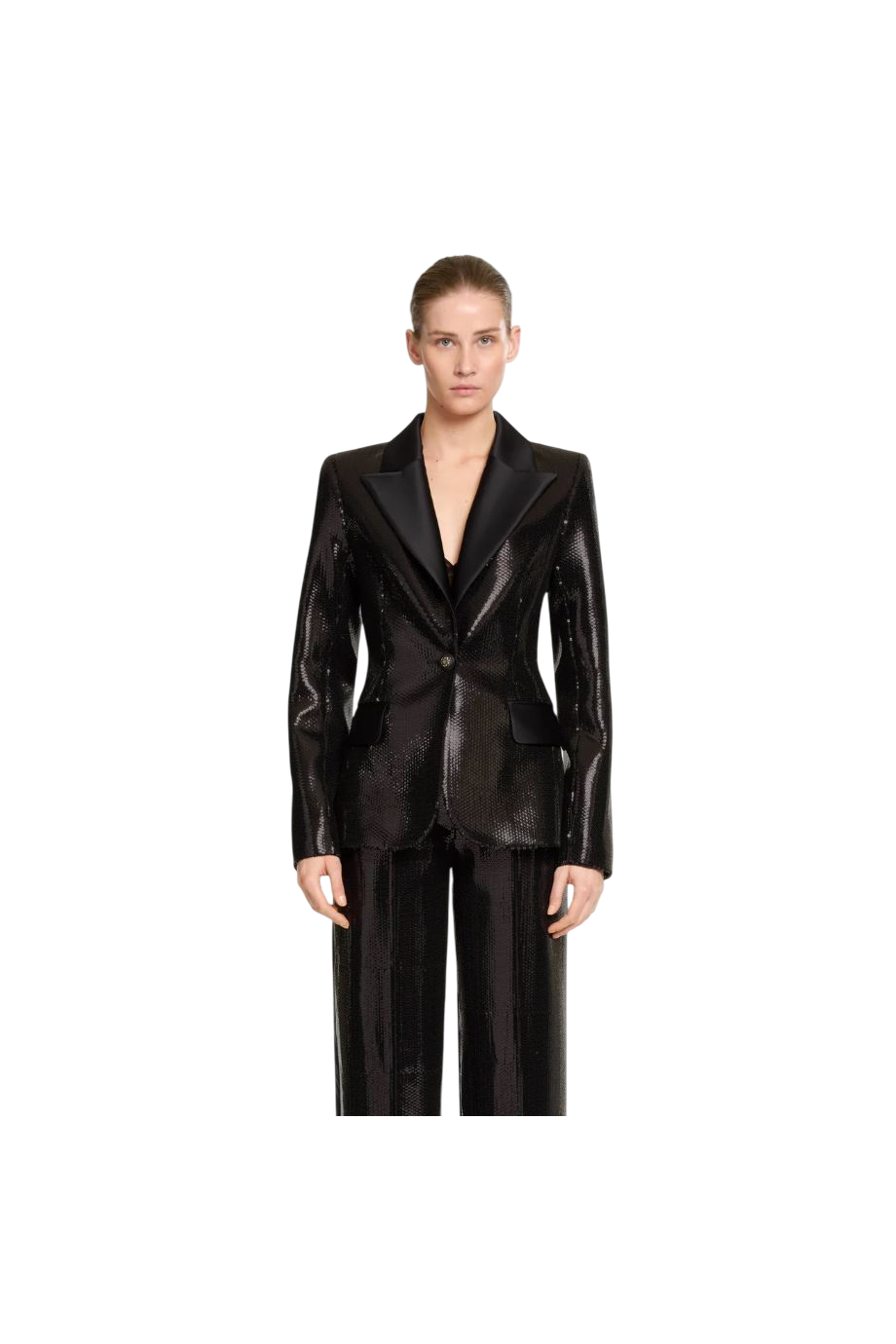 Satin-trimmed sequined blazer 