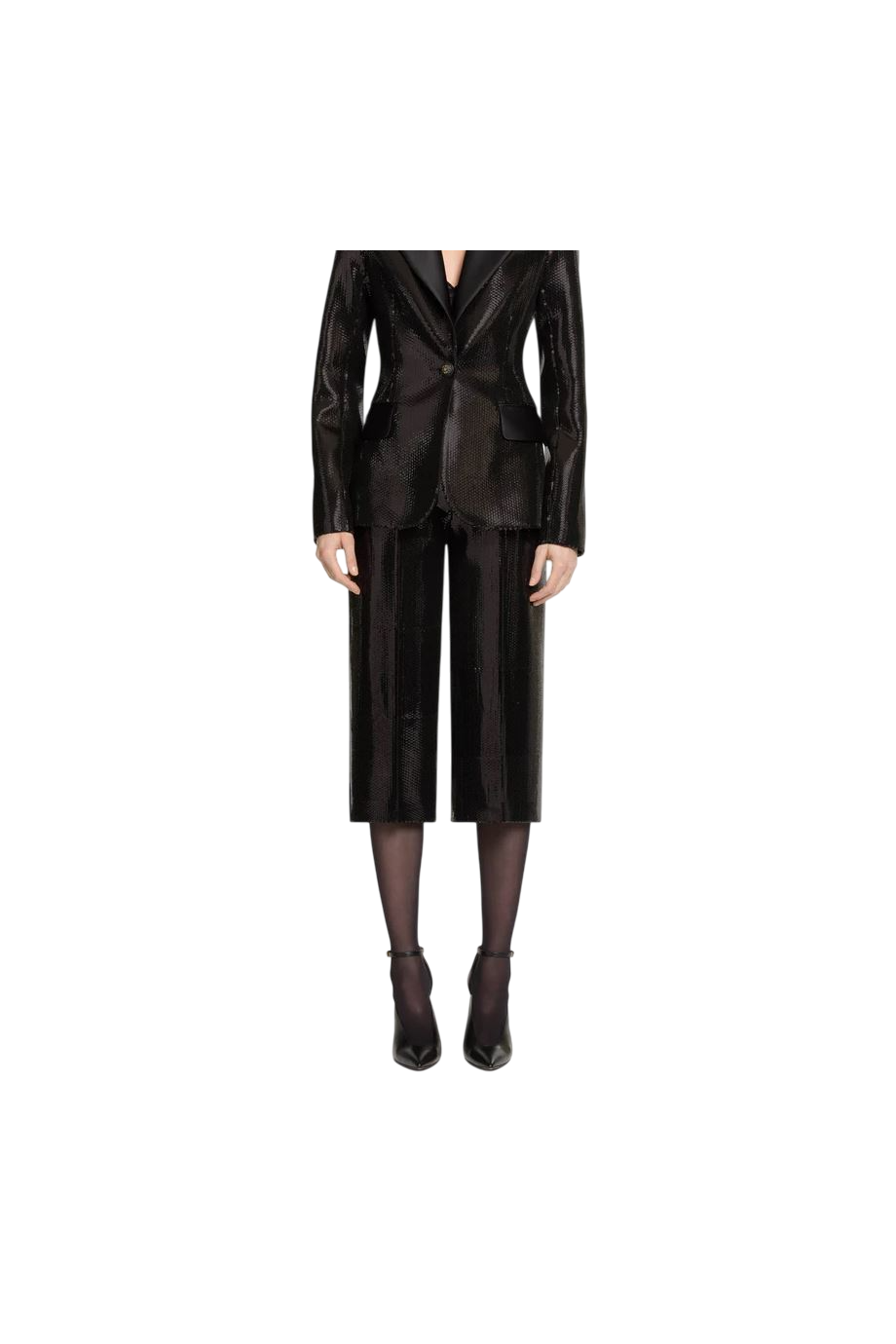 Cropped sequinned satin pants
