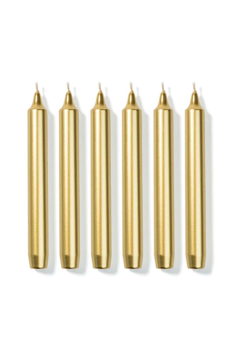 Gold Madeleine 6 taper candles 20cm 
