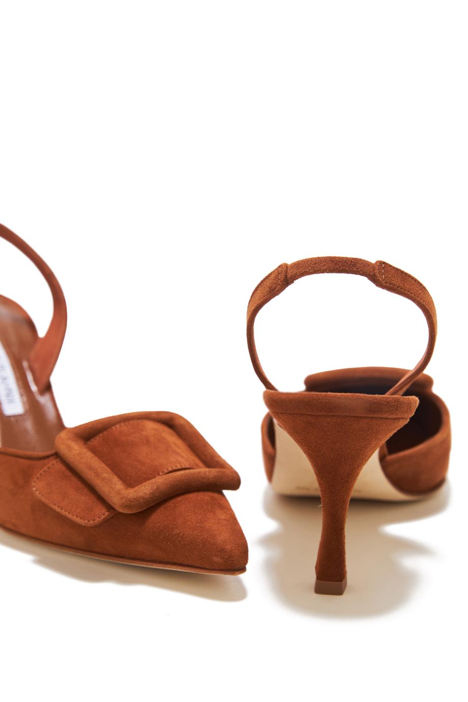 Maysli Brown Suede Buckle Detail Slingback 70 Pumps