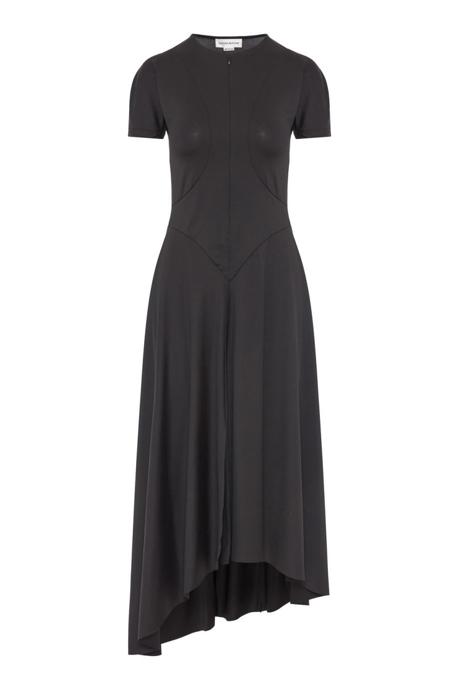 Zipped Front Midi Dress In Black