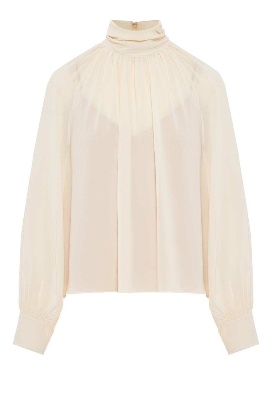 Gathered Draped-Neck Crepe Blouse