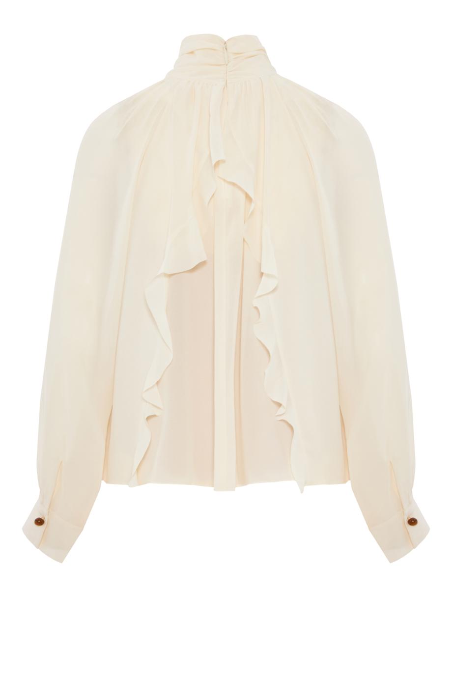 Gathered Draped-Neck Crepe Blouse
