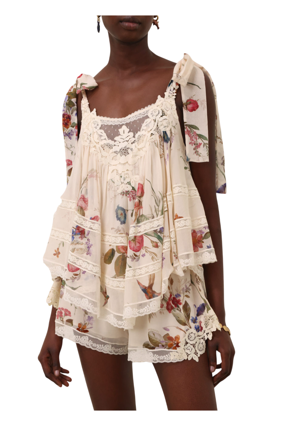 Patience lace-trimmed cotton and silk shorts