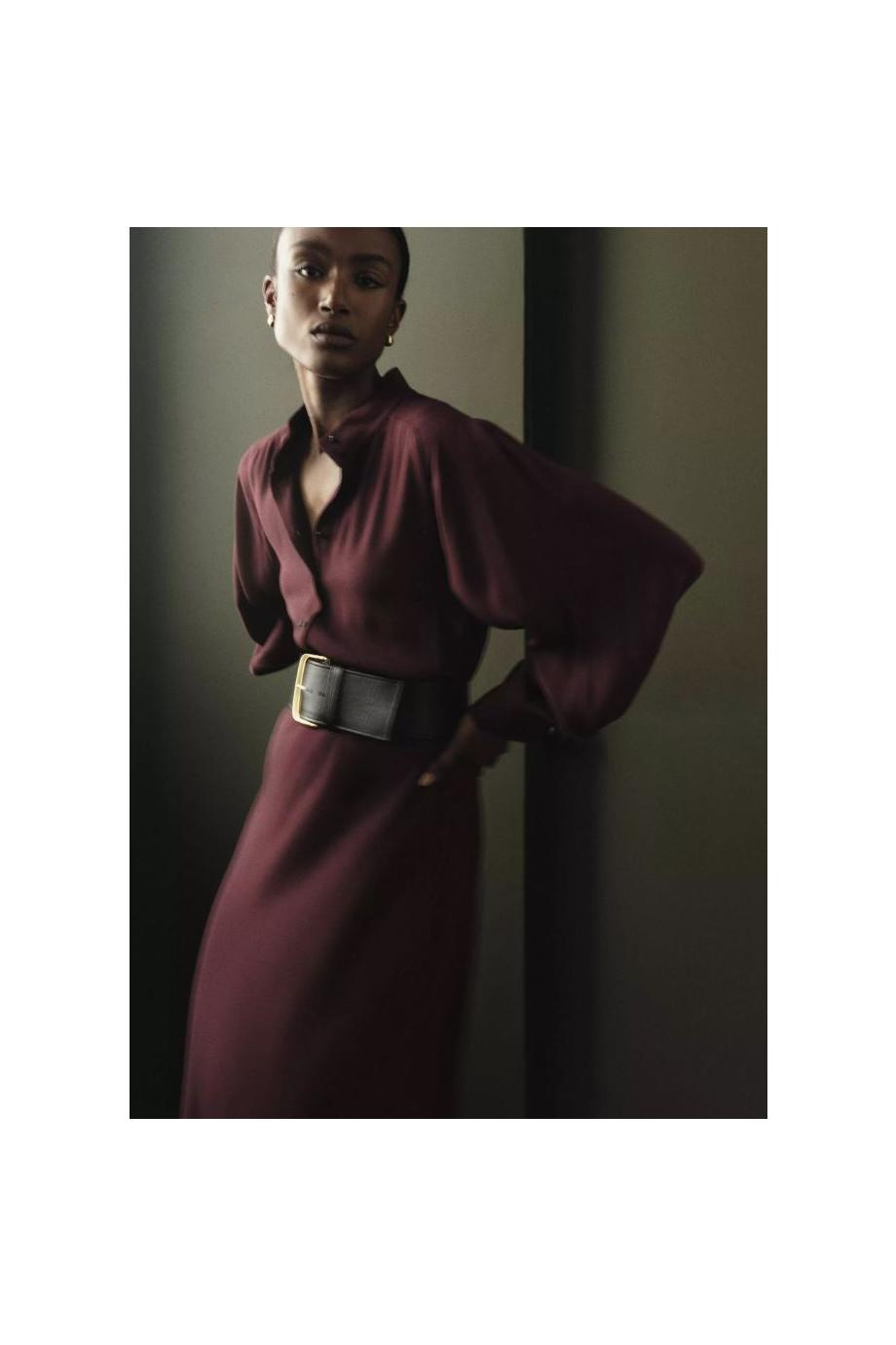 Crepe maxi shirt dress 