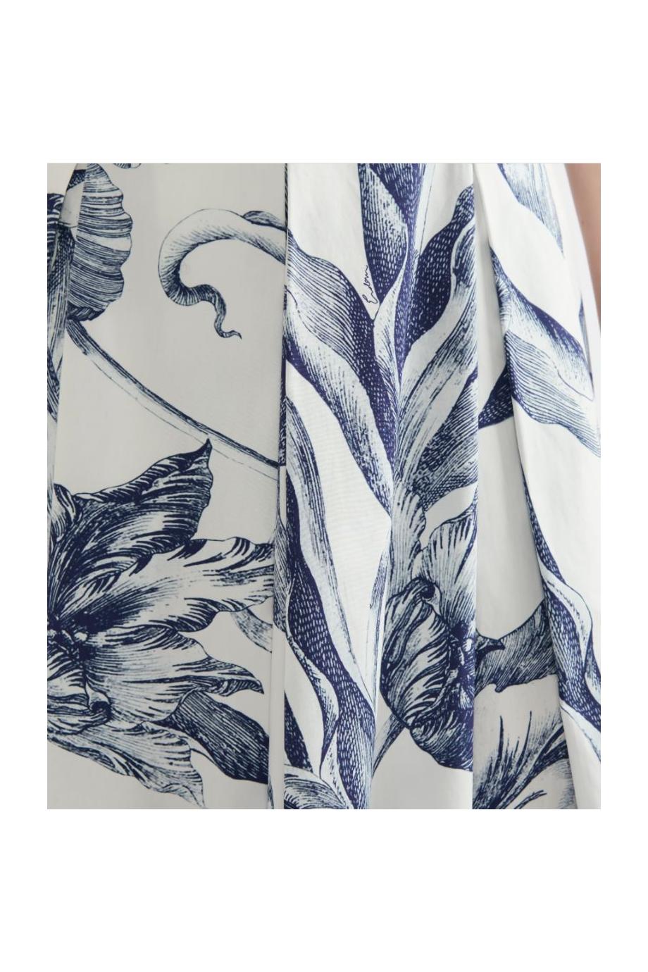 Botanical-printed cotton-poplin midi skirt 