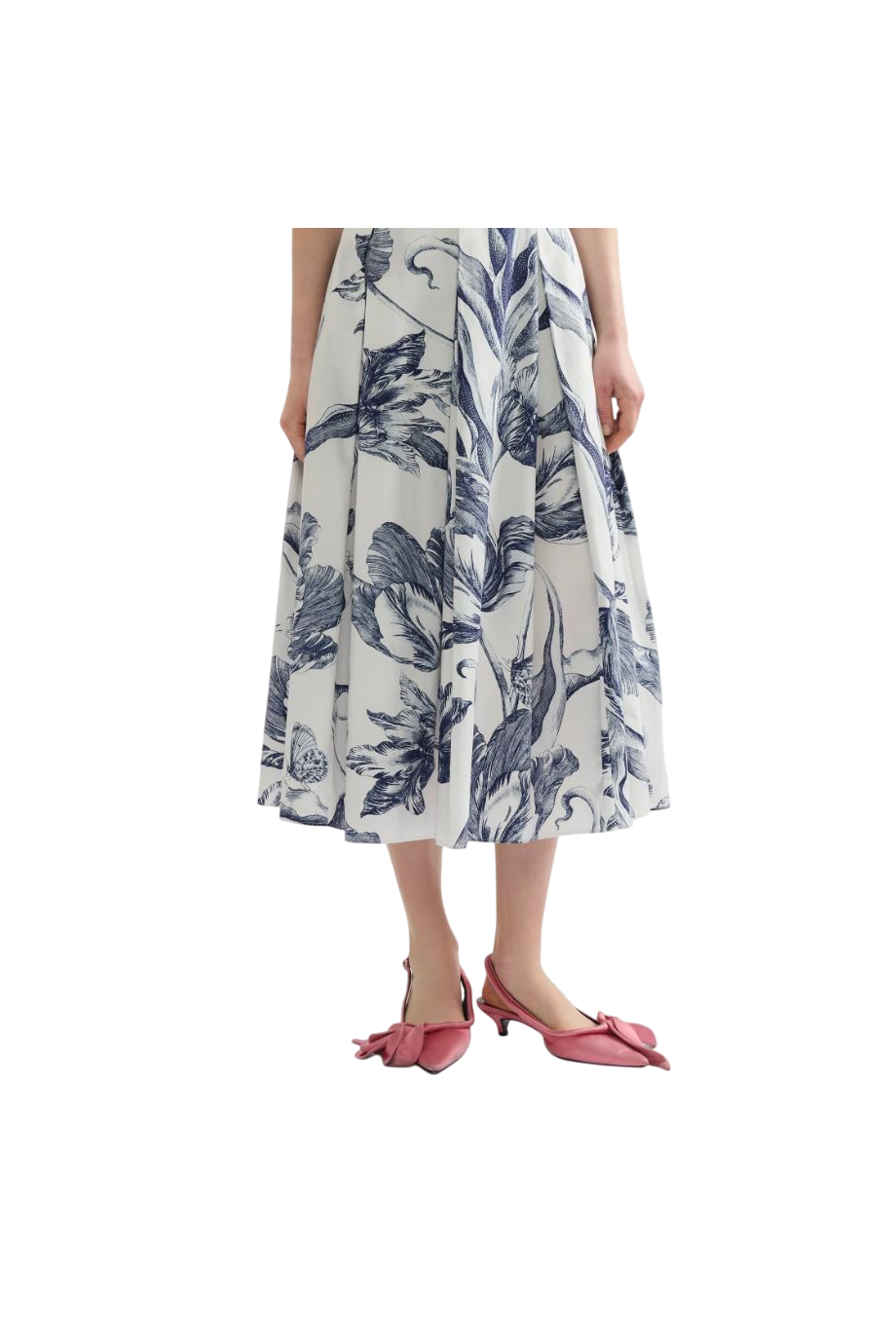 Botanical-printed cotton-poplin midi skirt
