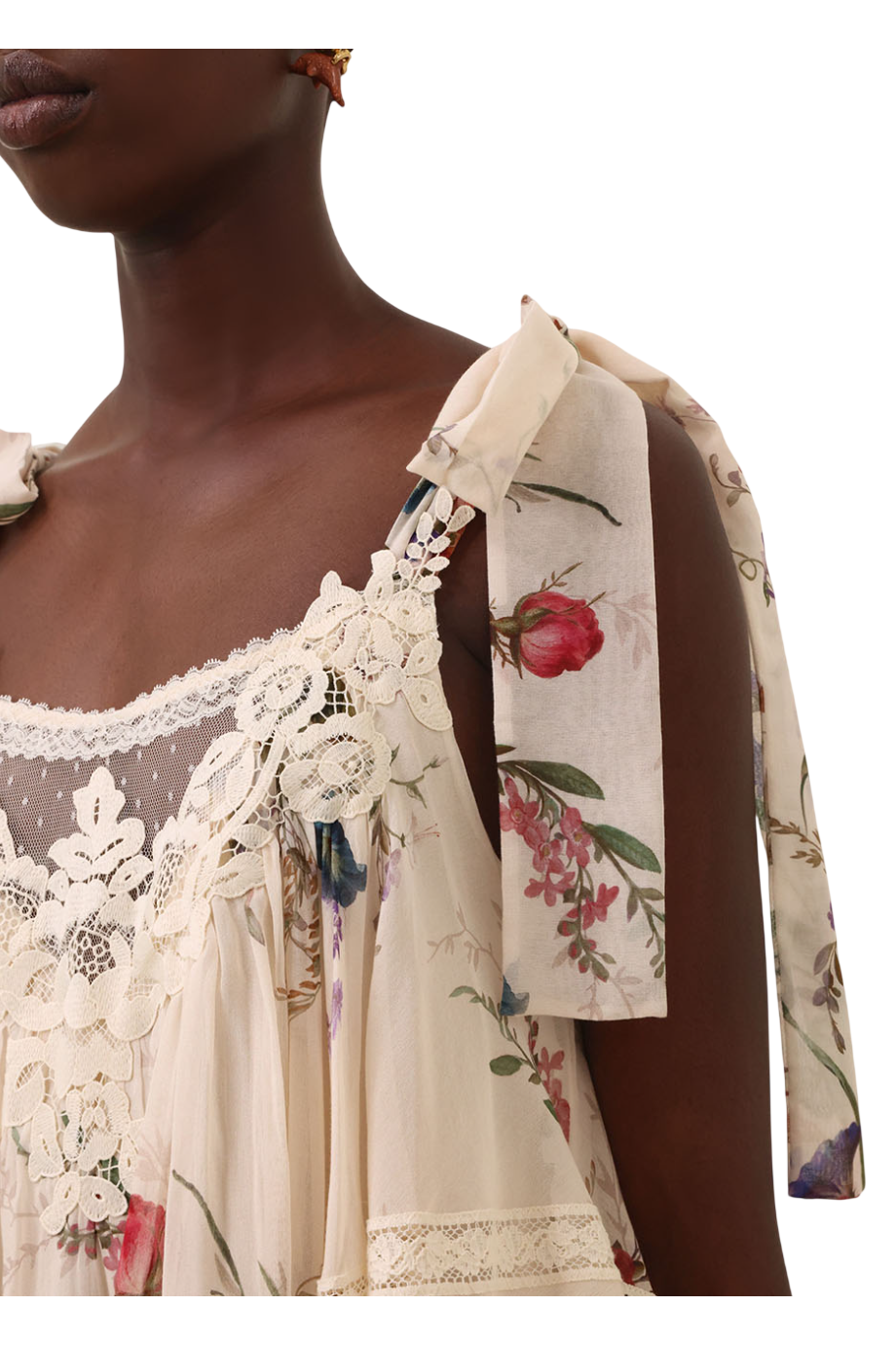 Patience lace-trimmed cotton and silk cami