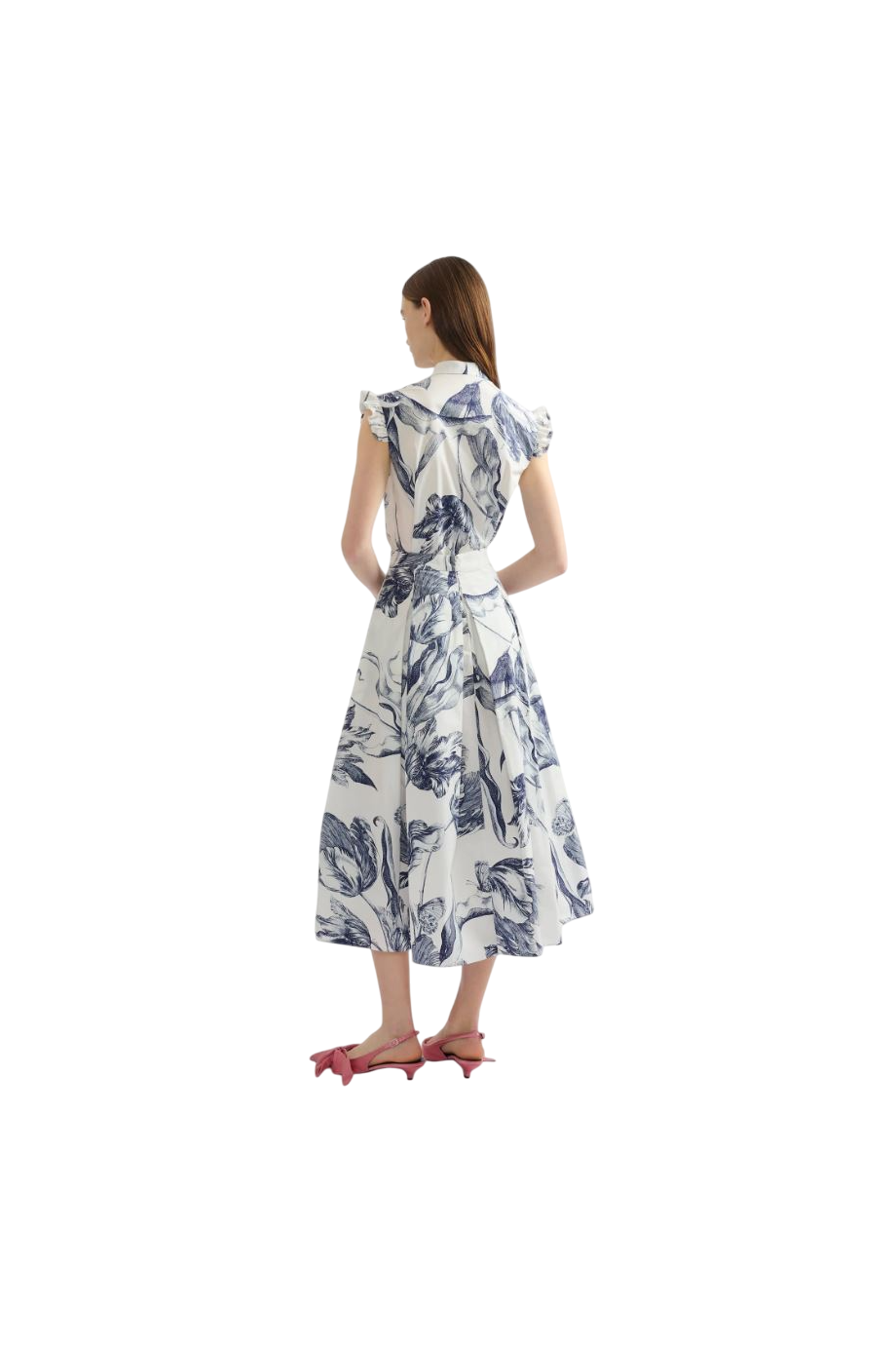 Botanical-printed cotton-poplin midi skirt