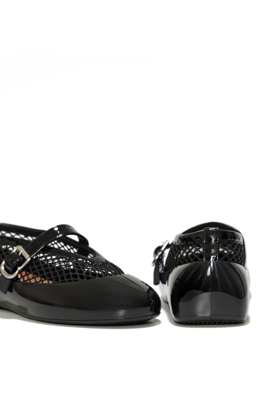 Noir Rubber and fishnet flats