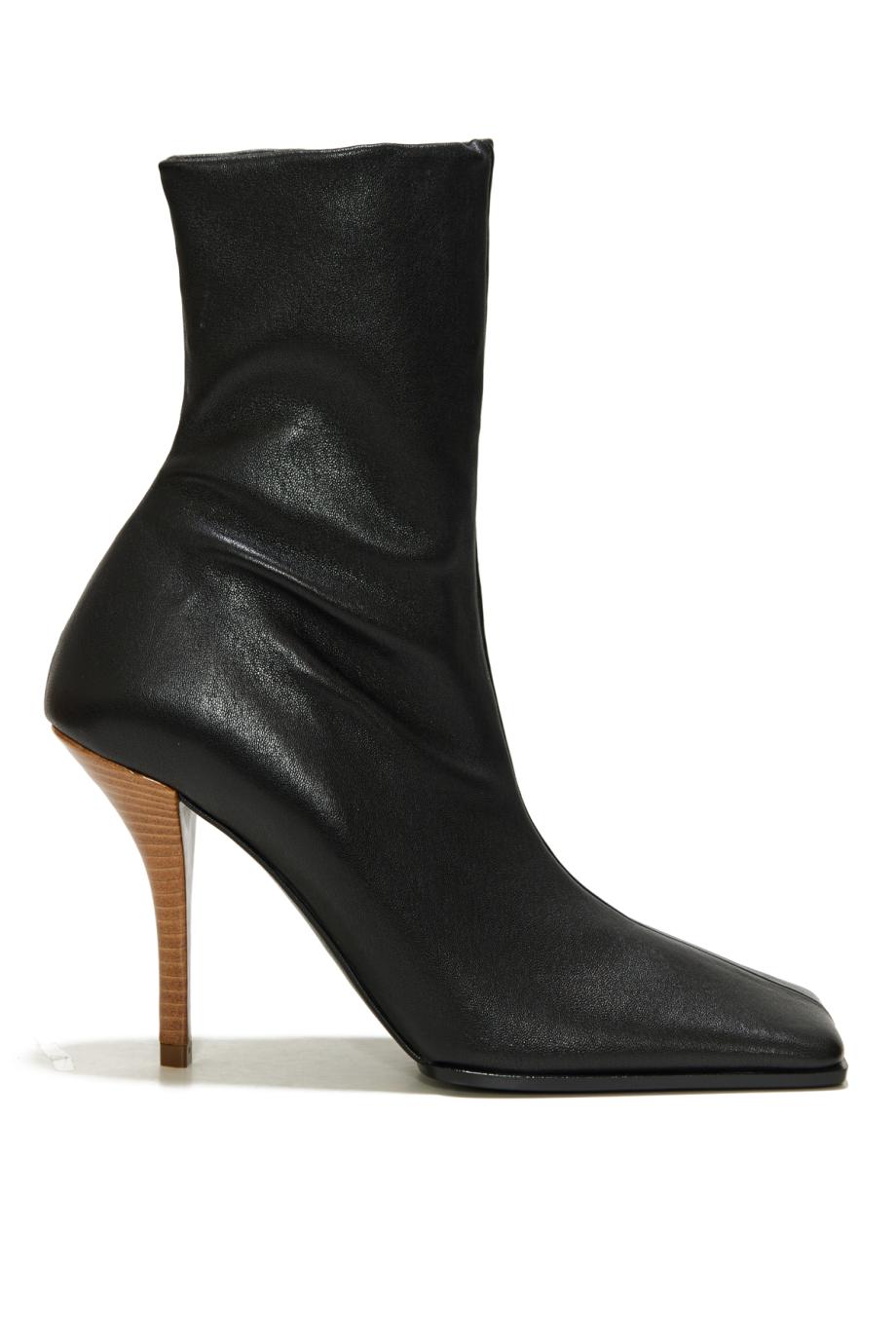 Noir soft square -wood-heel 90 grained-leather boots
