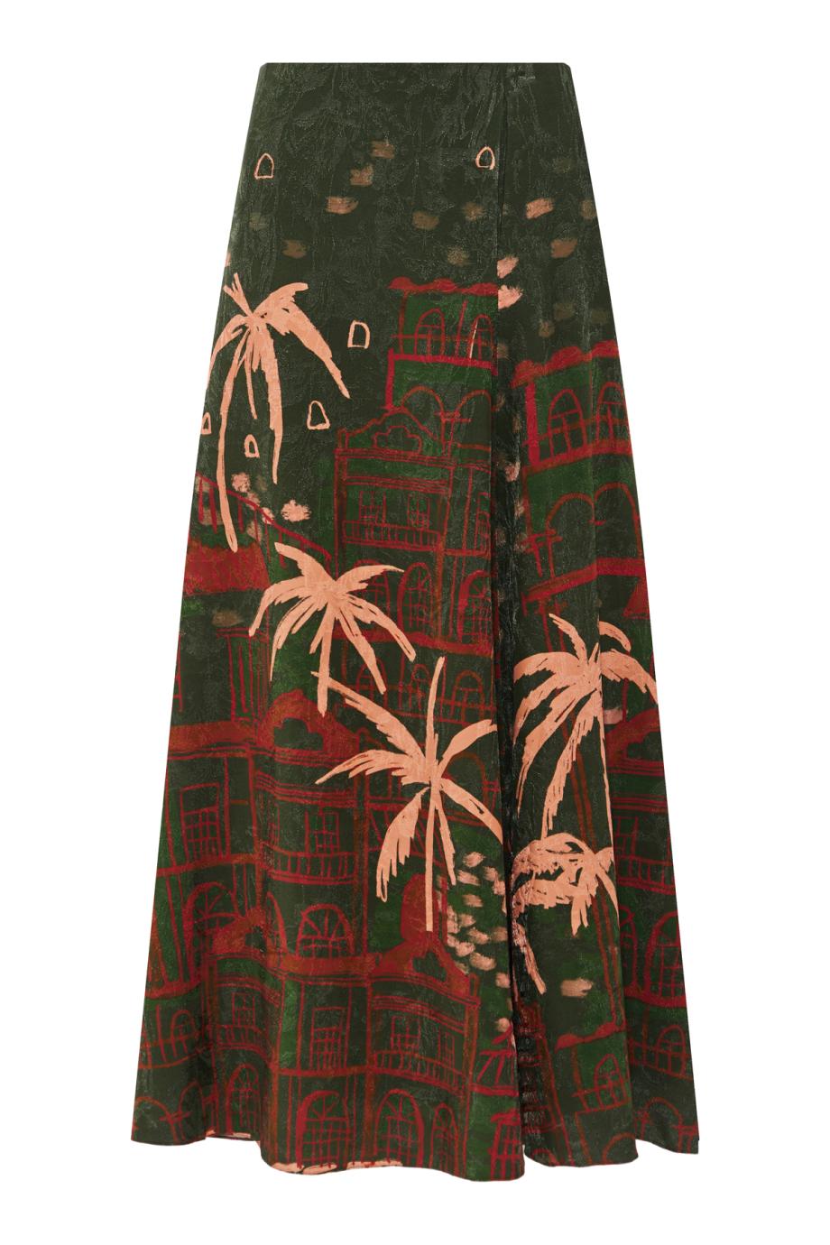 Encanto De Isla printed satin maxi skirt