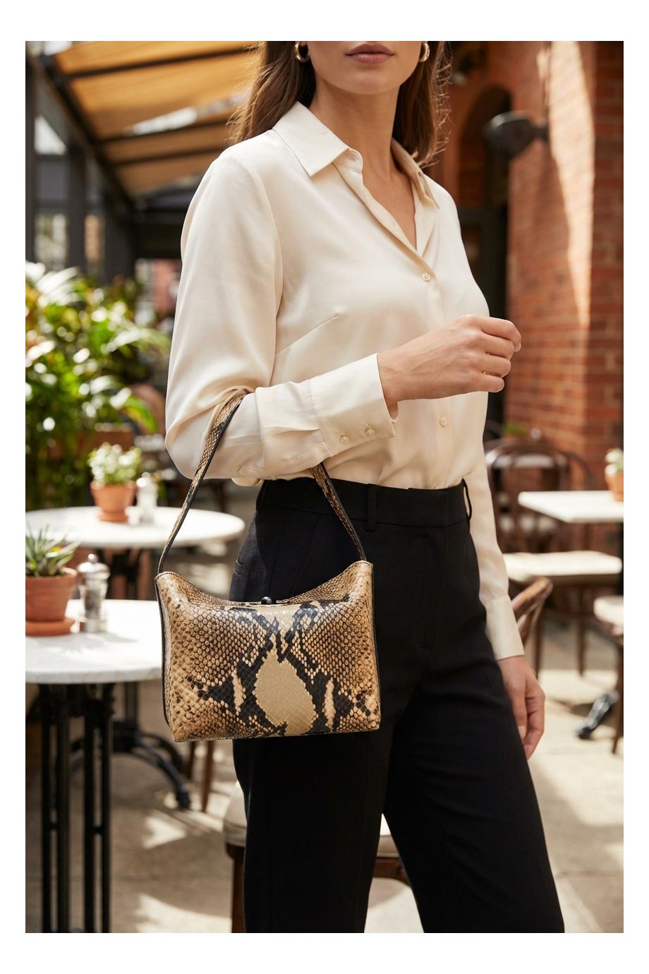 Turnlock mini python-effect leather shoulder bag