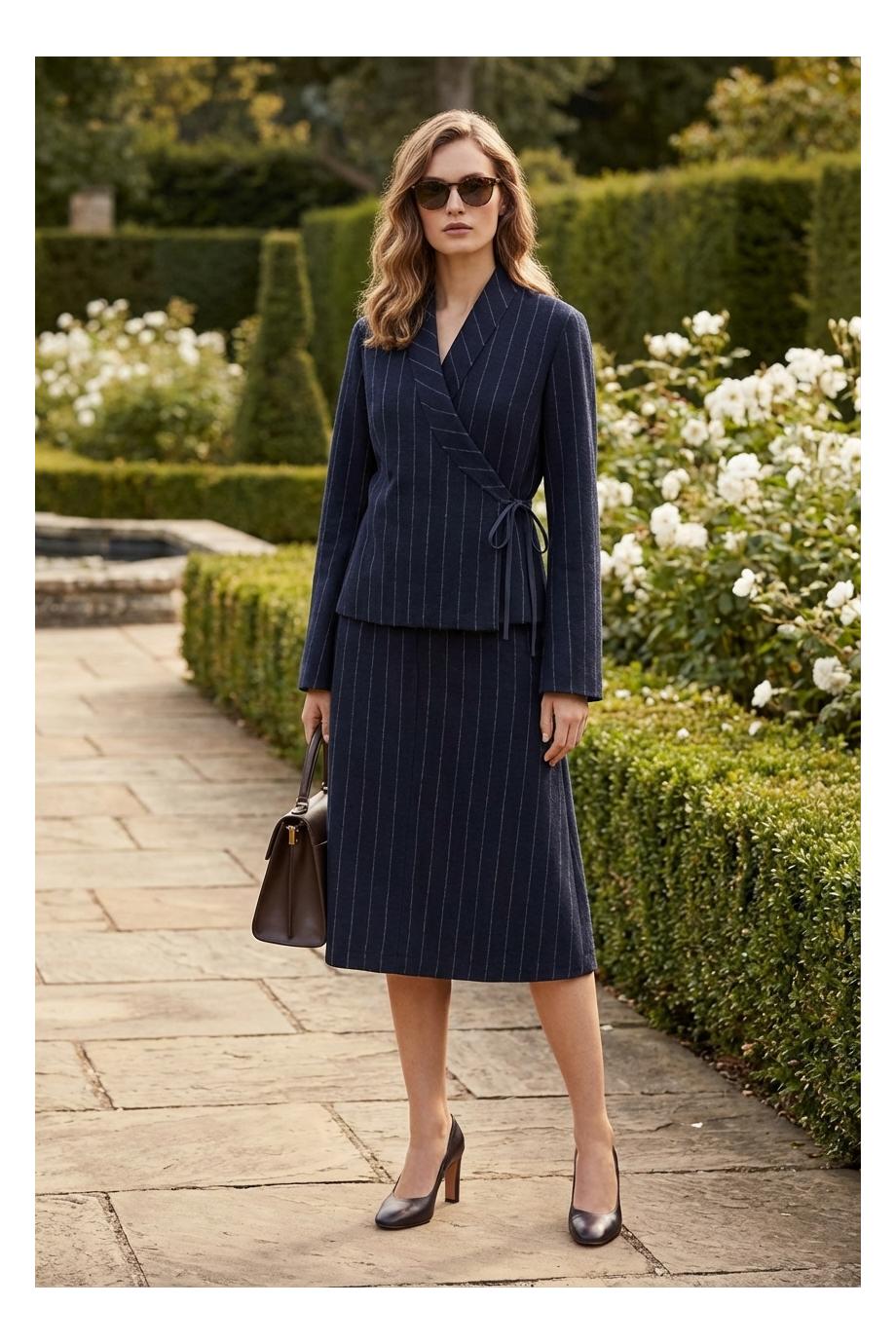 Jayne pinstriped wool midi skirt