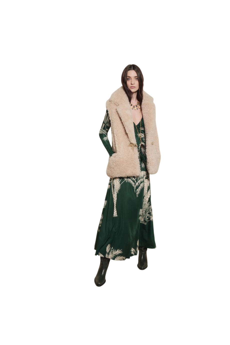 Western embroidered faux-shearling gilet