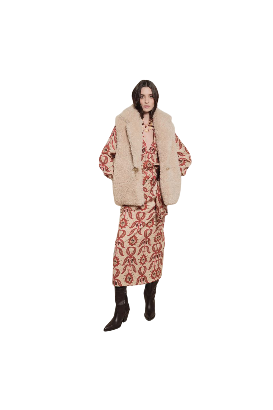 Western embroidered faux-shearling gilet