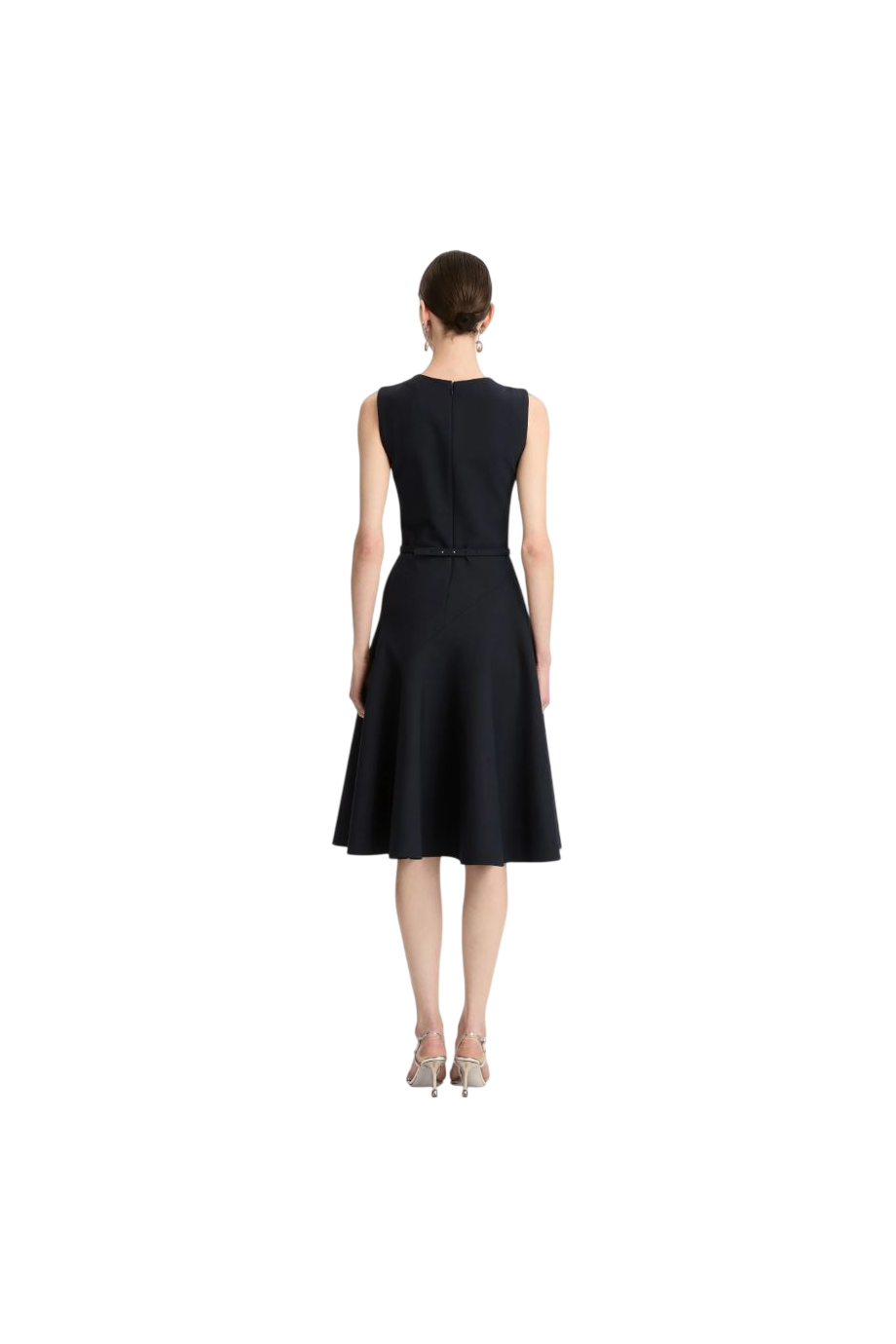 Belted wool-gabardine midi dress
