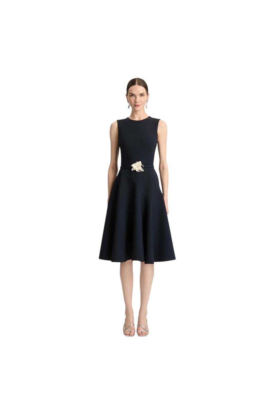 Belted wool-gabardine midi dress