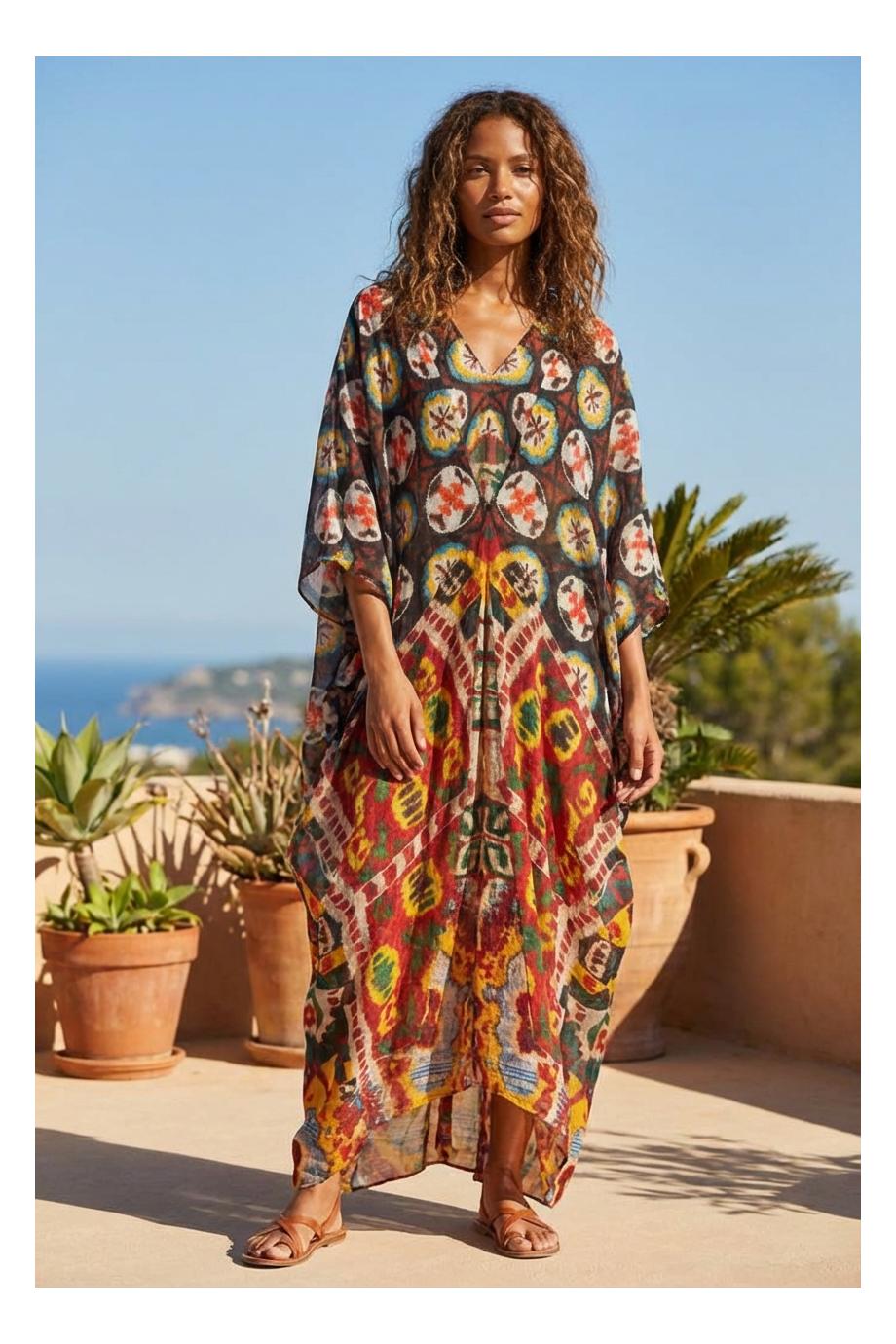 41/44 Arabesque printed silk kaftan