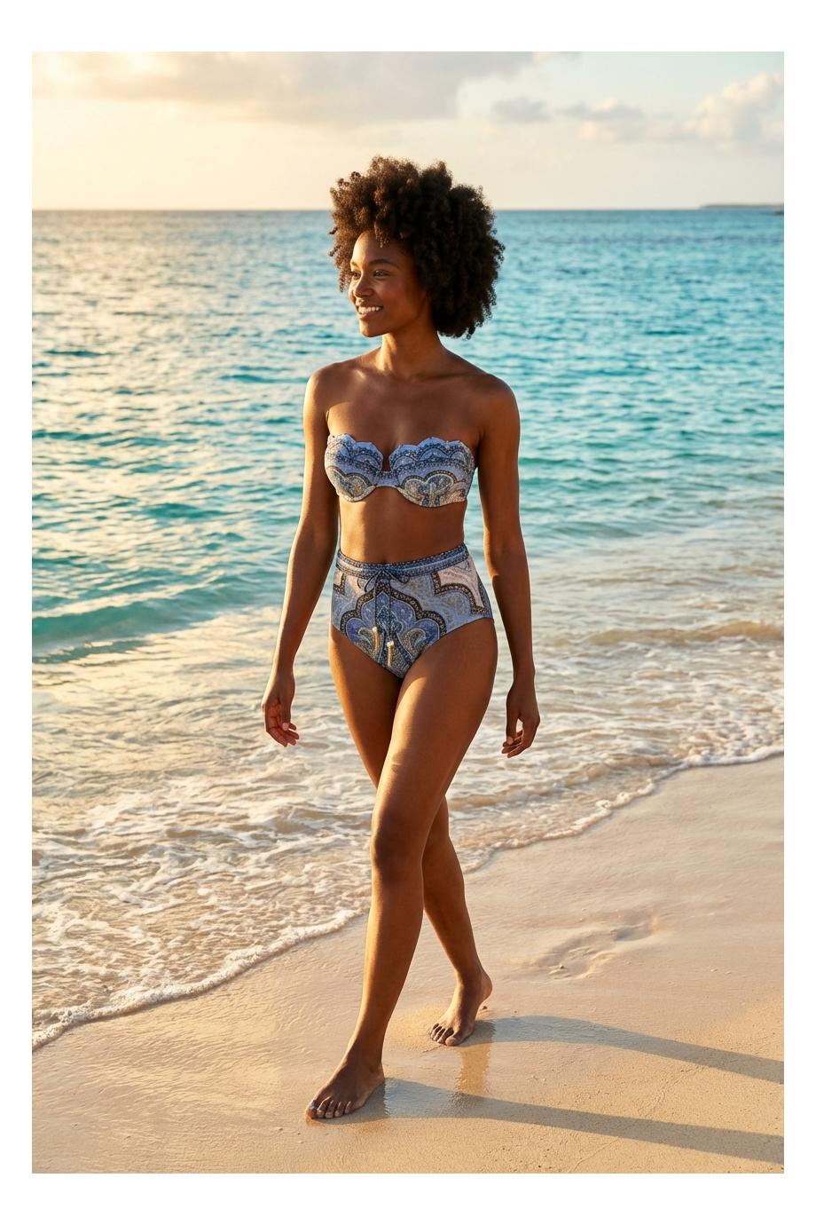 Waterlust printed high-waist bikini bottoms