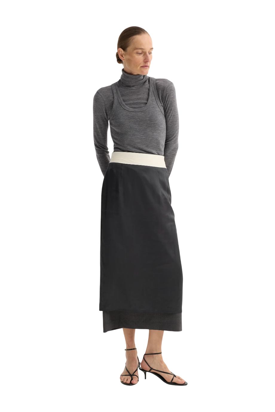Inside-out wool midi skirt