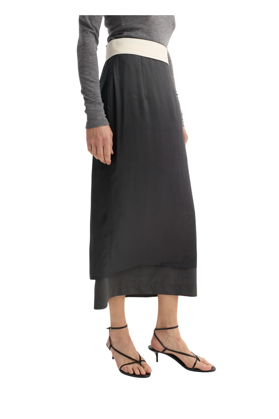 Inside-out wool midi skirt