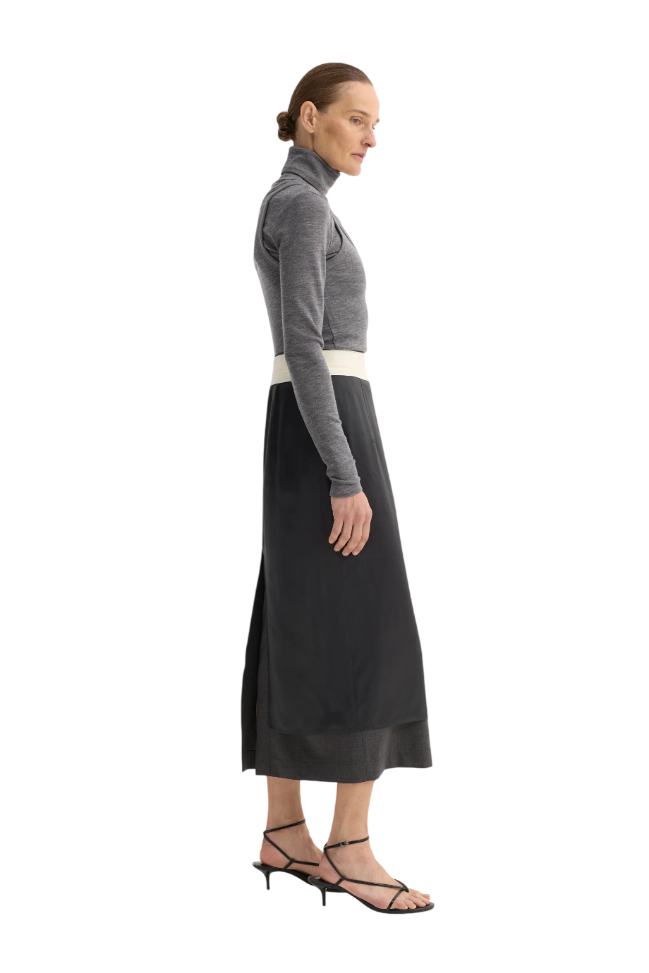Inside-out wool midi skirt