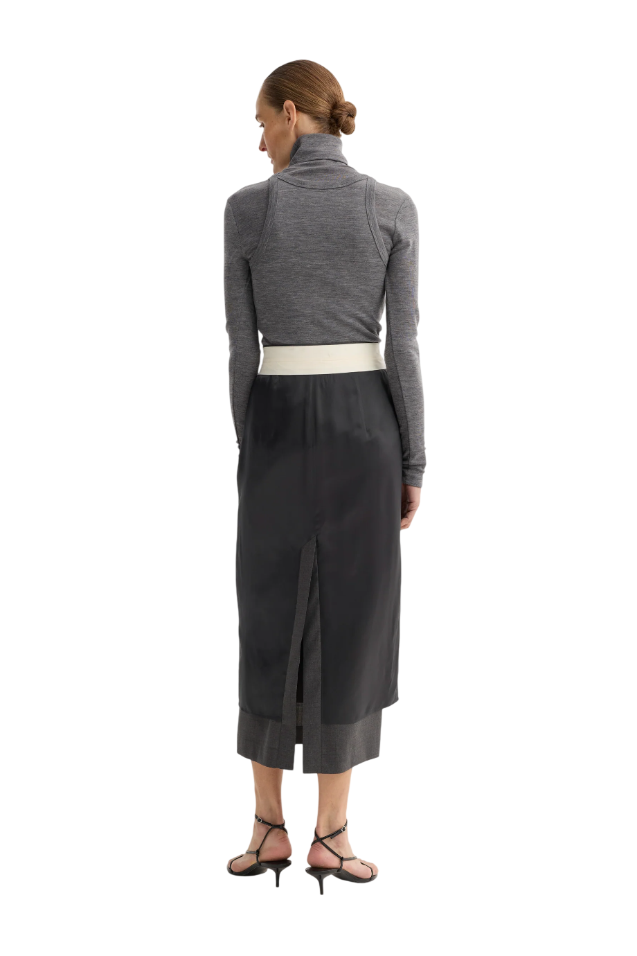 Inside-out wool midi skirt