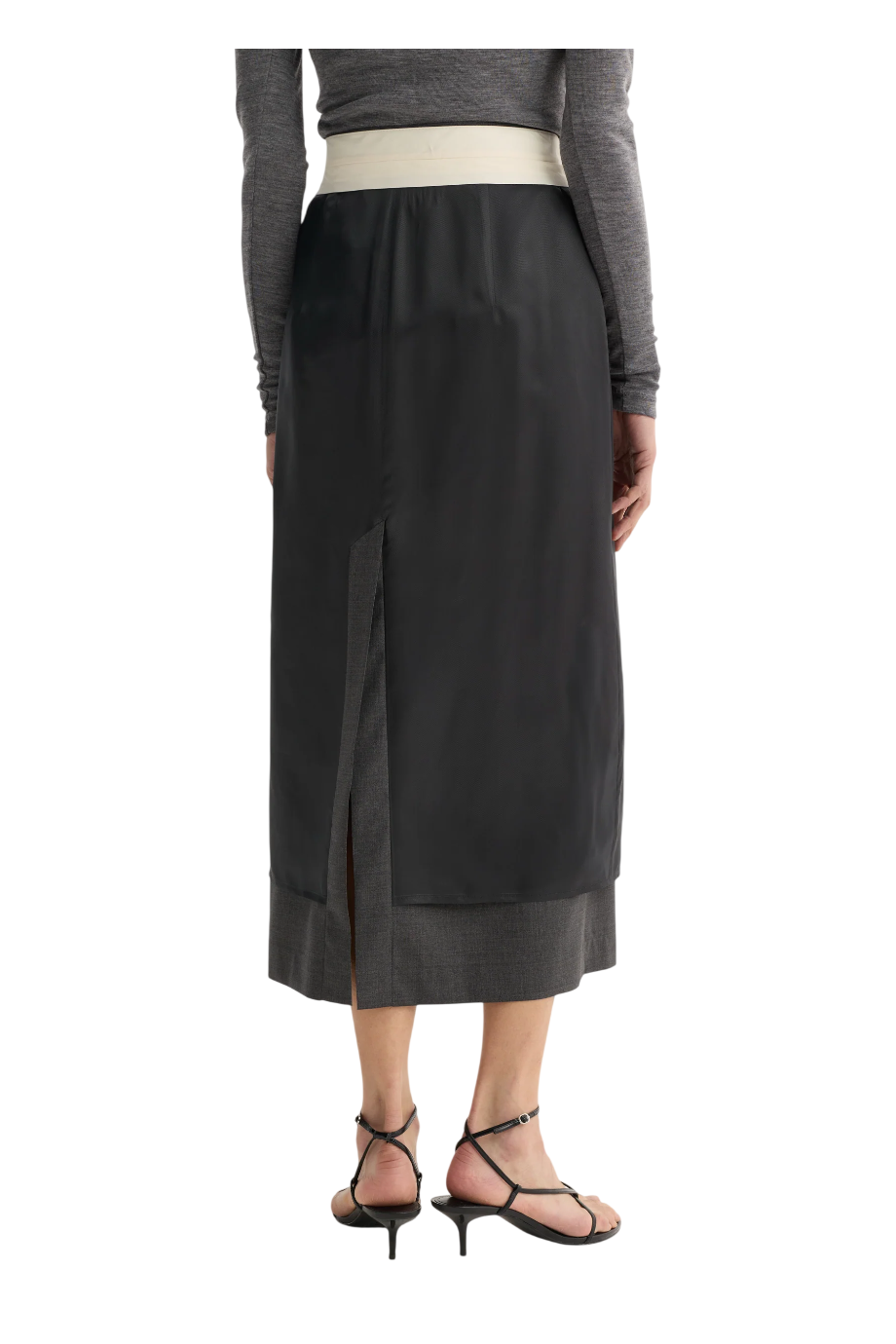 Inside-out wool midi skirt