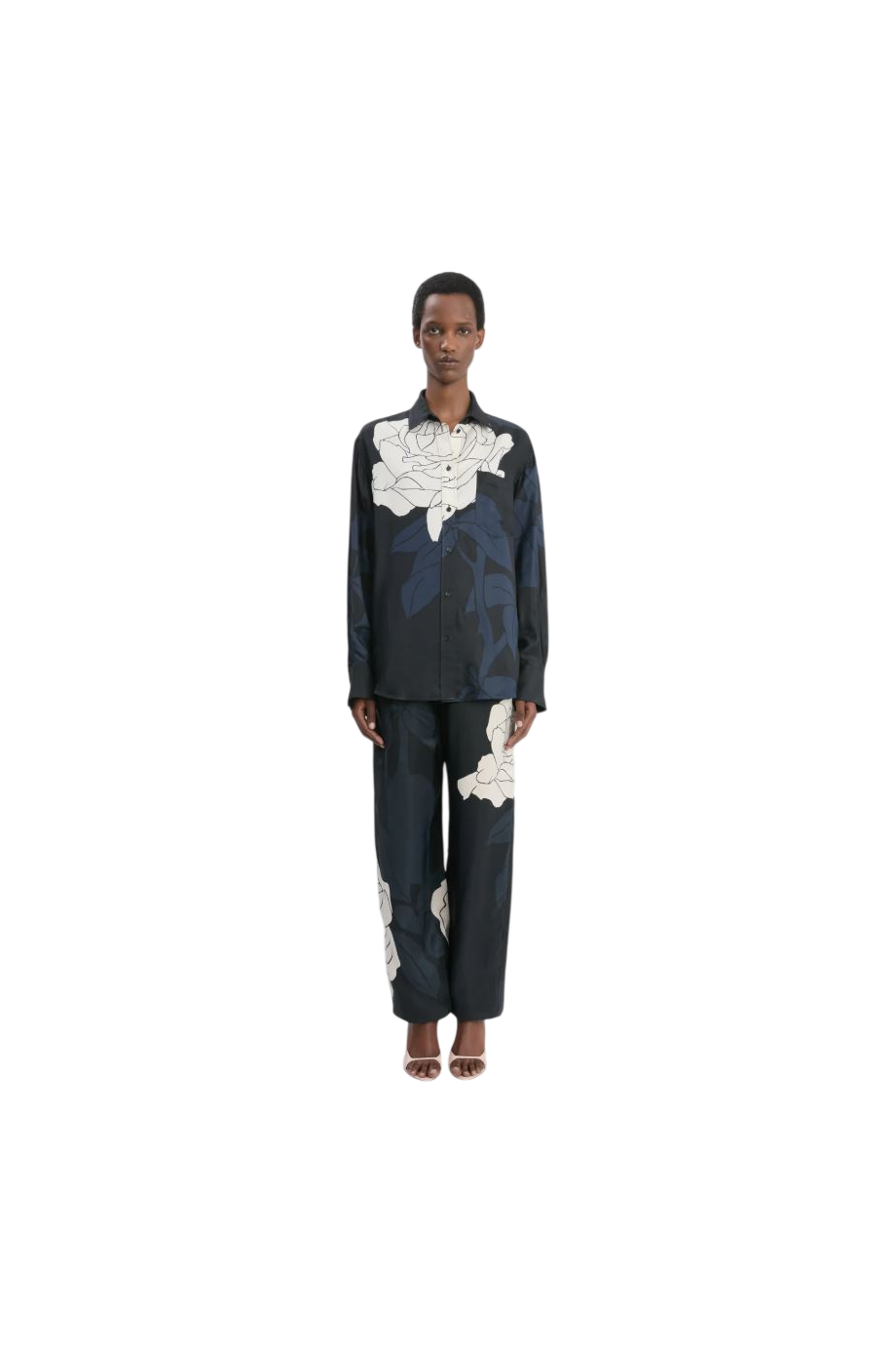Printed satin pajama shirt