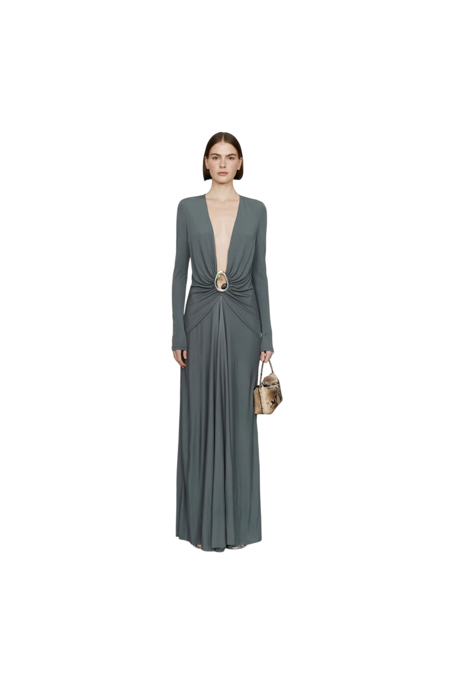 Orica crystal-embellished ruched jersey gown