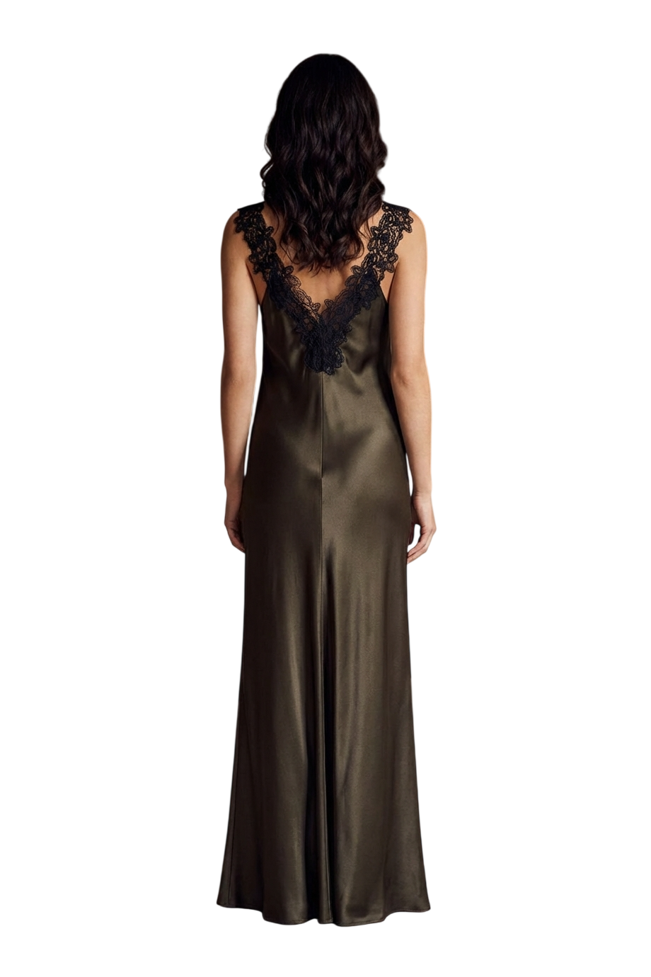 Lace-trimmed silk maxi dress 