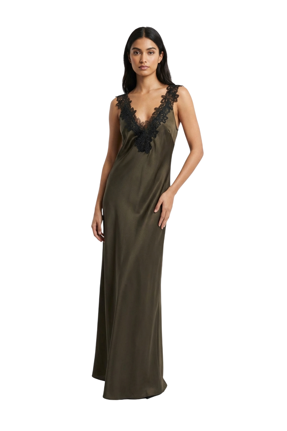 Lace-trimmed silk maxi dress 