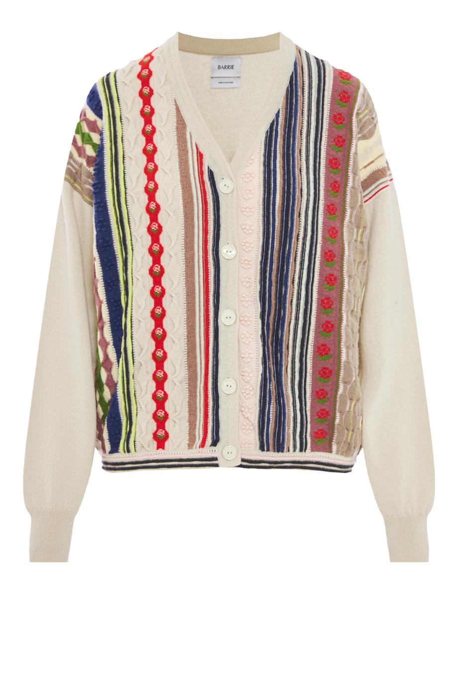 Cashmere cardigan with raised stripe motif